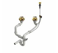 QLS Sifone automatico a doppia vasca per lavello della cucina | scarico salvaspazio 3 1/2 pollici | con aste di scarico e collegamento per lavastoviglie o lavatrice | oro e PVC (oro)