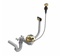 QLS Sifone da incasso automatico per lavello della cucina | scarico salvaspazio 3 1/2 pollici | con aste di scarico e collegamento per lavastoviglie e lavatrice | acciaio inox e PVC (oro)