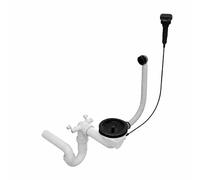 QLS Sifone da incasso automatico per lavello della cucina | scarico salvaspazio 3 1/2 pollici | con aste di scarico e collegamento per lavastoviglie e lavatrice | acciaio inox e PVC (nero)