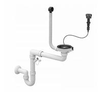 QLS Sifone da incasso automatico per lavello della cucina | scarico salvaspazio 3 1/2 pollici | con tubi di scarico e collegamento per lavastoviglie e lavatrice | acciaio inossidabile e PVC (Gun Metal