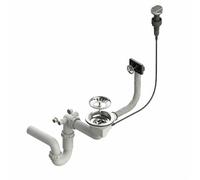 QLS Sifone da incasso automatico per lavello della cucina | scarico salvaspazio 3 1/2 pollici | con tubi di scarico e collegamento per lavastoviglie e lavatrice | acciaio inox e PVC (cromato)