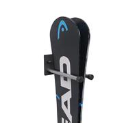 QLS Supporto N1 a parete per 1 paio di sci 13 cm nero | Rivestimento gommato per bastoncini Nordic e trekking, portata 20 kg, verniciato, con kit di montaggio