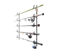 QLS Supporto per canne da pesca, da parete, da soffitto, fino a 5 canne da pesca, in acciaio verniciato a polvere, colore nero