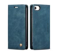 QLTYPRI Case for iPhone SE 2022 5G/SE 2020/8/7, Vintage PU Leather Wallet Case Card Slot Kickstand Magnetic Closure Shockproof Flip Folio Cover -Blue