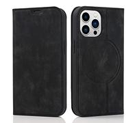 QLTYPRI Custodia a portafoglio per iPhone 13 Pro Max (6.7 pollici) compatibile con caricatore Magsafe, custodia magnetica in pelle PU con blocco RFID slot porta carte cavalletto custodia antiurto,nero