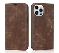 QLTYPRI Custodia a portafoglio per iPhone 13 Pro Max (6,7 pollici) compatibile con caricatore Magsafe, custodia magnetica in pelle PU con blocco RFID slot porta carte cavalletto antiurto - marrone