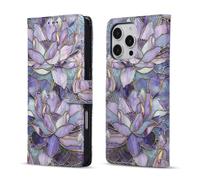QLTYPRI Custodia a portafoglio per iPhone 16 Pro Max, in pelle di alta qualità, con stampa UV, magnetica, con blocco RFID, scomparti per carte di credito, cavalletto, per donne e ragazze, colore viola