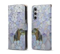 QLTYPRI Custodia a portafoglio per Samsung Galaxy S25, in pelle di alta qualità, con stampa UV, magnetica, con blocco RFID, slot per carte di credito, cavalletto, per donne e ragazze, blu ortensia