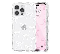 QLTYPRI Custodia con fiocco per iPhone 13 Pro Max, custodia trasparente con grazioso fiocco ondulato e riccio, per ragazze e donne, con fiocco estetico trasparente in morbido silicone TPU bumper