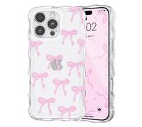 QLTYPRI Custodia con fiocco per iPhone 14 Pro Max, custodia trasparente con grazioso fiocco ondulato e riccio, per ragazze e donne, con fiocco estetico trasparente, in morbido silicone TPU, antiurto,