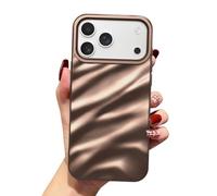 QLTYPRI Custodia per iPhone 17 Pro Max, Graziosa 3D Wave Water Ripple Pattern Cover per donne e Ragazze, Sottile Satin Lucido Morbido Silicone TPU Antiurto Protettivo Telefono Case - Oro deserto