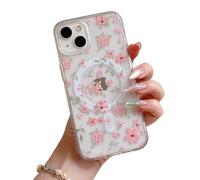QLTYPRI for iPhone 14 Plus/15 Plus Case, Cute Floral Flower Aesthetic Phone Case Slim Clear Anti-Yellowing Shockproof Phone Cover for Girls Women - Pink