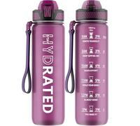 QLUR Borraccia 1 Litro, Borraccia Sportiva con Cannuccia e Orari per Bere, 1L Borraccia Palestra Motivazionale, senza BPA, Borracce a Prova Di Perdite per Palestra, Scuola, Yoga