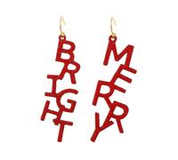 QLUYCKW Orecchini scintillanti a forma di lettere di Natale, realizzati a mano, eleganti, in lega, con paillettes rosse glitterate e scritta "Merry Statement", gioielli per le vacanze per le donne di