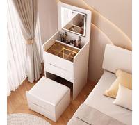 QLYFWLKQ Scrivania con specchio ribaltabile e luce a LED, tavolo da toeletta con 3 cassetti, tavolino da trucco con sgabello imbottito, per camera da letto (bianco, 40 x 40 x 82 cm)