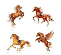 QLYOVWE 4 spille a forma di cavallo, per uomini e donne, in esecuzione, Mustang e Pegasus, smaltate, per cappello, giacca, zaino, accessorio per gioielli e regali, Standard, Metallo, Non pietra