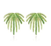 QLYOVWE Orecchini da donna con foglia di palma in rafia avvolti in paglia di monstera, orecchini alla moda con piante verdi tropicali, gioielli estivi da spiaggia tropicale, Rafia, Nessuna pietra