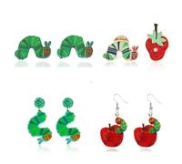 QLYOVWE Set di 8 orecchini e spille a forma di bruco affamato, da donna, a forma di bruco e farfalla, colorati, a tema educativo, per insegnanti, regali di apprezzamento, Medio, Acrilico, Non pietra