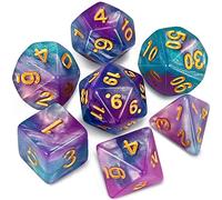 QMAY - Dadi Poliedrici da Gioco Doppio - Set di 7 Pezzi - Acrilico - Lake Blue Mix Viola + Glitter - Per D&D, RPGs e Giochi da Tavolo