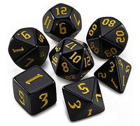 QMAY DND Dice Polyhedral Dice Set - 7 pezzi per Dungeon and Dragons MTG RPG D&D D20, D12, D10, D%, D8, D6, D4 (nero + scritta gialla)
