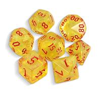 QMAY DND Dice Polyhedral Dice Set - 7 pezzi per Dungeon and Dragons MTG RPG D&D D20, D12, D10, D%, D8, D6, D4 (giallo traslucido + glitter)