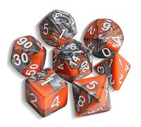 QMAY DND Dice - Set di 7 dadi poliedrici per Dungeon e Dragons MTG RPG D&D D20, D12, D10, D%, D8, D6, D4 (arancione e argento)