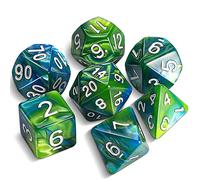 QMAY DND Dice - Set di 7 dadi poliedrici per Dungeon e Dragons MTG RPG D&D D20, D12, D10, D%, D8, D6, D4 (blu e verde)