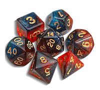QMAY DND Dice - Set di 7 dadi poliedrici per Dungeon e Dragons MTG RPG D&D D20, D12, D10, D%, D8, D6, D4 (blu misto rosso + glitter)
