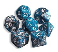 QMAY DND Dice - Set di 7 dadi poliedrici per Dungeon e Dragons MTG RPG D&D D20, D12, D10, D%, D8, D6, D4 (blu e argento)