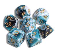QMAY DND Dice - Set di 7 dadi poliedrici per Dungeon e Dragons MTG RPG D&D D20, D12, D10, D%, D8, D6, D4 (ciano e bianco)