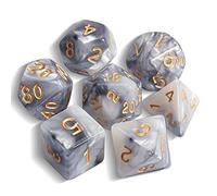 QMAY DND Dice - Set di 7 dadi poliedrici per Dungeon e Dragons MTG RPG D&D D20, D12, D10, D%, D8, D6, D4 (grigio e bianco)
