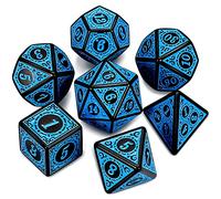 QMAY DND Dice - Set di 7 dadi poliedrici per Dungeon e Dragons MTG RPG D&D D20, D12, D10, D%, D8, D6, D4 (motivo di incisione blu)