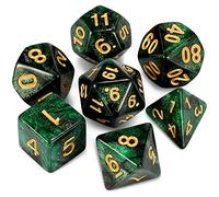 QMAY DND Dice - Set di 7 dadi poliedrici per Dungeon e Dragons MTG RPG D&D D20, D12, D10, D%, D8, D6, D4 (nero e verde)