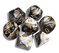 QMAY DND Dice - Set di 7 dadi poliedrici per Dungeon e Dragons MTG RPG D&D D20, D12, D10, D%, D8, D6, D4 (nero e bianco)
