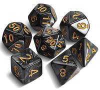 QMAY DND Dice - Set di 7 dadi poliedrici per Dungeon e Dragons MTG RPG D&D D20, D12, D10, D%, D8, D6, D4 (nero)