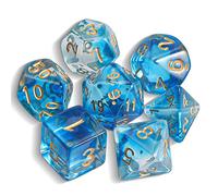 QMAY DND Dice - Set di dadi poliedrici - 7 pezzi per Dungeon and Dragons MTG RPG D&D D20, D12, D10, D%, D8, D6, D4 (azzurro traslucido)