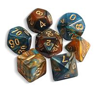 QMAY DND Dice Set di Dadi Poliedrici - 7 Pezzi per Dungeon e Dragons MTG RPG D&D D20, D12, D10, D%, D8, D6, D4 (Blu e Marrone + Glitter)