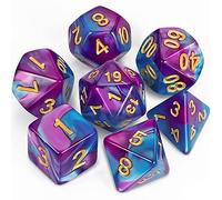 QMAY DND Set di 7 dadi poliedrici per Donjons e Dragons MTG RPG D&D D20, D12, D10, D%, D8, D6, D4 (Blu Mescolato al Viola)