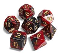 QMAY DND Set di 7 dadi poliedrici per Donjons e Dragons MTG RPG D&D D20, D12, D10, D%, D8, D6, D4 (Nero con Rosso)