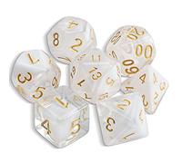 QMAY DND Set di 7 dadi poliedrici per Donjons et Dragons MTG RPG D&D D20, D12, D10, D%, D8, D6, D4 (Bianco + Trasparente)