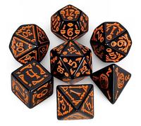 QMAY, Set di dadi poliedrici DND - 7 pezzi per Dungeon and Dragons MTG RPG D&D D20, D12, D10, D%, D8, D6, D4 (Halloween nero)