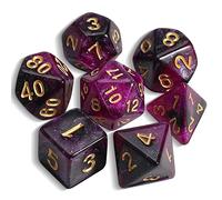 QMAY Set di dadi poliedrici DND, 7 pezzi, per Dungeon and Dragons MTG RPG D&D D20, D12, D10, D%, D8, D6, D4 (viola misto nero + glitter)