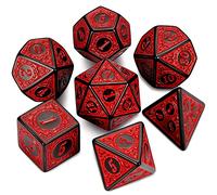 QMAY Set di dadi poliedrici DND - 7 pezzi per Dungeon e Dragons MTG RPG D&D D20, D12, D10, D%, D8, D6, D4 (con incisione a motivi rossi)