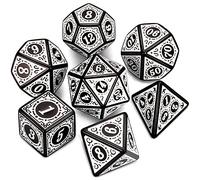 QMAY Set di Dadi Poliedrici DND - 7 Pezzi per Dungeon e Dragons MTG RPG D&D D20, D12, D10, D%, D8, D6, D4 (Modello di Incisione Bianco)