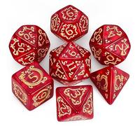 QMAY, Set di dadi poliedrici per Dungeon e Dragons MTG RPG D&D D20, D12, D10, D%, D8, D6, D4 (7 pezzi con motivo drago rosso)