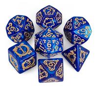 QMAY, Set di dadi poliedrici per Dungeon e Dragons MTG RPG D&D D20, D12, D10, D%, D8, D6, D4 (7 pezzi con motivo drago blu)