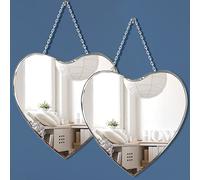 qmdecor Specchio a forma di cuore con catena di ferro per decorazione da parete, 30,5 x 30,5 cm, confezione da 2 pezzi, in vero vetro, senza cornice, specchio decorativo
