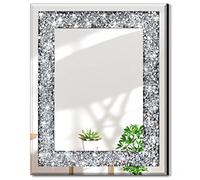 QMDECOR - Specchio decorativo rettangolare, decorazione da appendere alla parete, con cristalli argentati effetto frantumato, 40,6 x 50,8 x 2,5 cm, senza cornice, in vetro