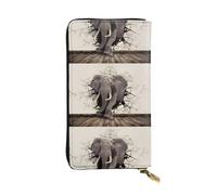 QmeNa Broken Wall Elephant Portafoglio lungo in pelle con cerniera per appuntamenti, viaggi, shopping, regalo di San Valentino, Nero , Taglia unica
