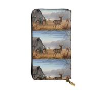QmeNa Farm with Deer Leather Long Clutch Portafoglio con Cerniera per Incontri Viaggi Shopping Regalo di San Valentino, Nero , Taglia unica